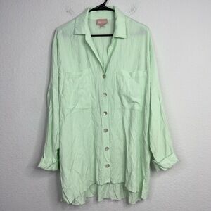 Show Me Your MUMU Shirt Women M Green Johns Button Down Oversized Boho Lagenlook